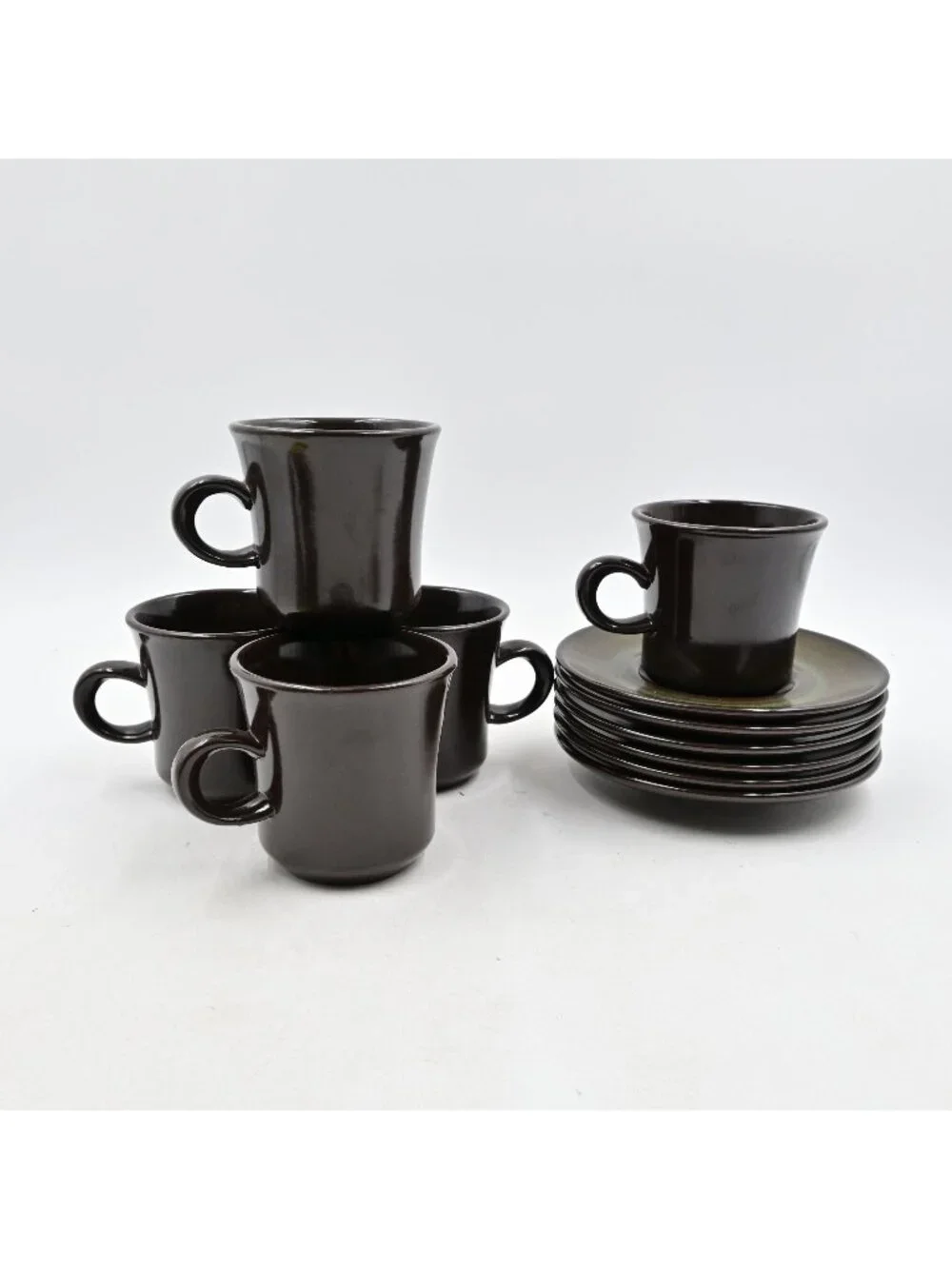 Franciscan Madeira Brown Ceramic Coffee Mugs Set Of 5 W/ Saucers